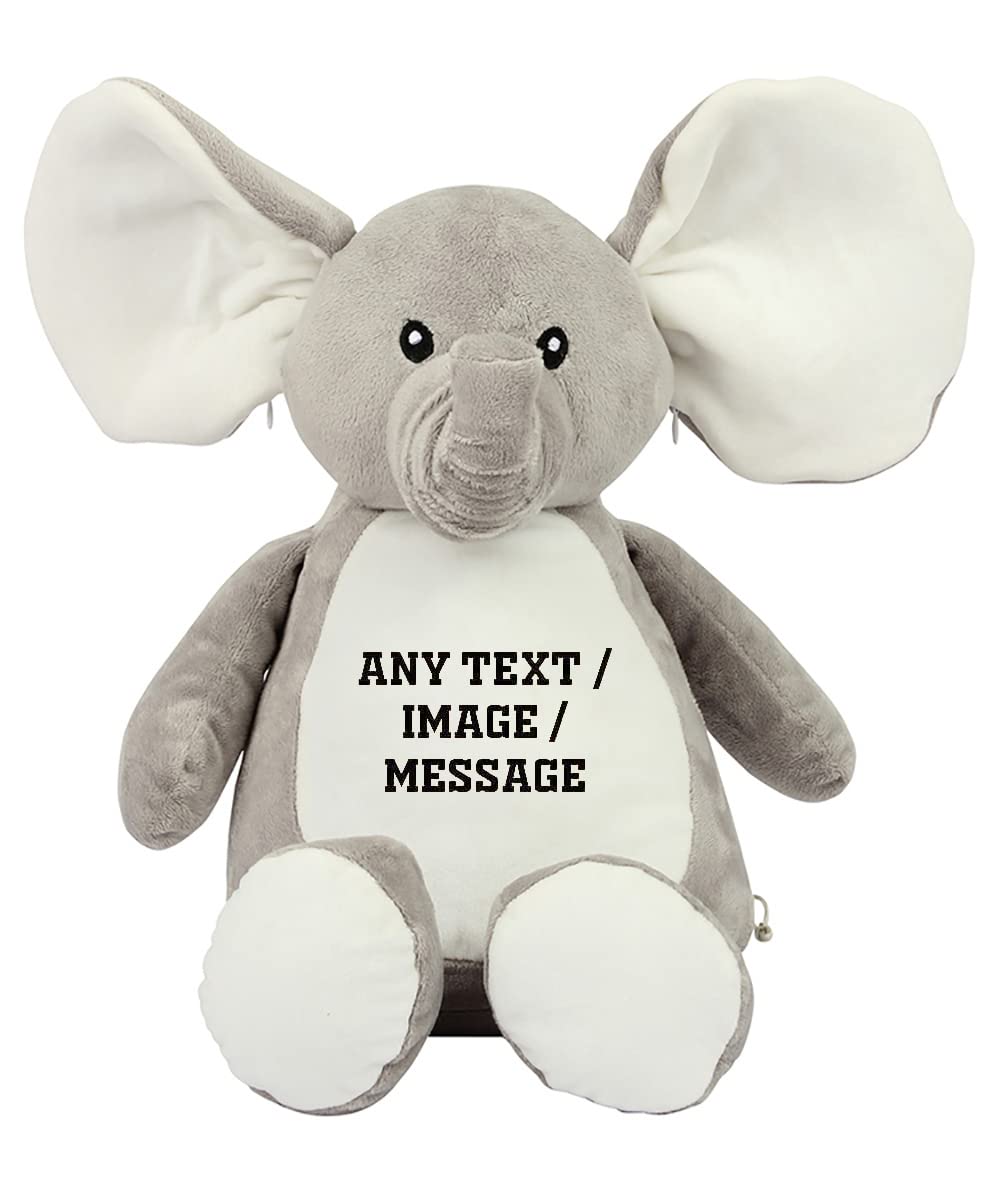 Getagift Personalised with your Own Text/Image/Message themed Soft Toy for Boy or Girl, New Baby Newborn Elephant Teddy Birthday gift.