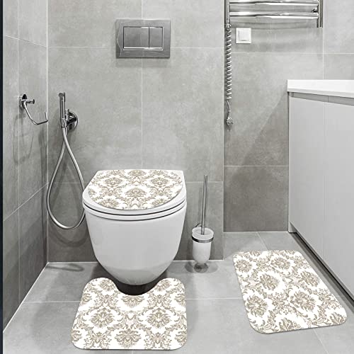 URSOPET Badteppich-Set 3-teilige, rutschfeste,Brown-Damast-Entwurfs-Muster-modernes Rokoko-Barock-schöne Leinwand… – Bild 3