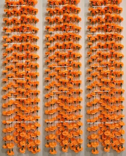 SPHINX Re-usable Traditional Artificial Marigold Flowers Fabric Garlands for Festive Pooja Wedding Housewarming Diwali Decorations (Approx 5.5 ft) - (Orange (18FG-Light), 1 Piece)