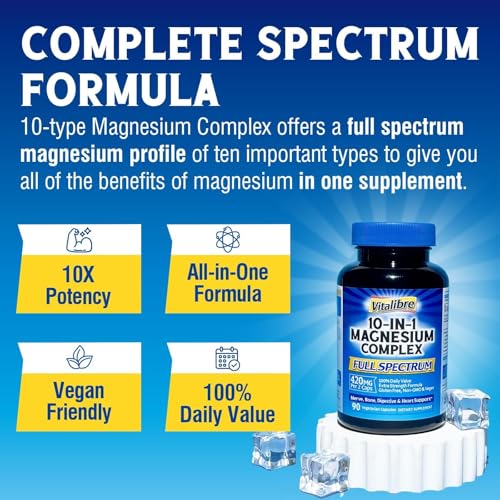 Image of Vitalibre 10 in 1 Magnesium Complex, 420mg Elemental Magnesium, 90 Capsules