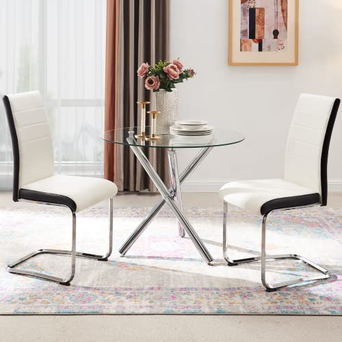 Sicotas Dining Chairs Set Of 2 - Modern Armless Dining Room Chairs Upholstered Faux Leather Kitchen Chairs With Metal Base Indoor High Back Side Dinner Chairs For Dining Room Kitchen Living Room White #TOP1