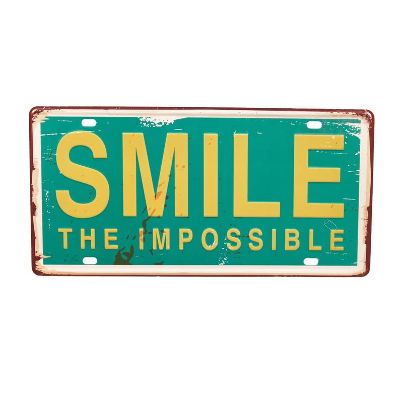 Image of Multipurpose Metal Tin Sign License Plate Vanity Gift Smile-The-Impossible Decorative Car Tag, Truck Front Plate or Graphics Wall Art Design Number Plaque for Cafe, Living Room