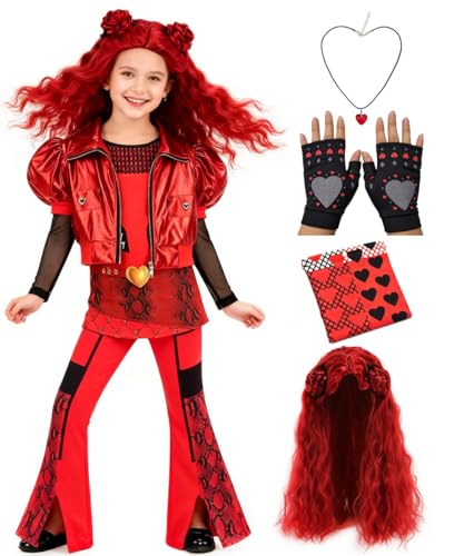 HHYTOKKI Kid Girl 3pcs Red Cosplay Costume Pants Top Jacket,