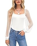 Puffy Sleeve Polka Dot Top - Featuring cute polka dot detailing and a square neckline, this casual puffy long sleeve blouse is a stylish must-have for autumn and winter.
