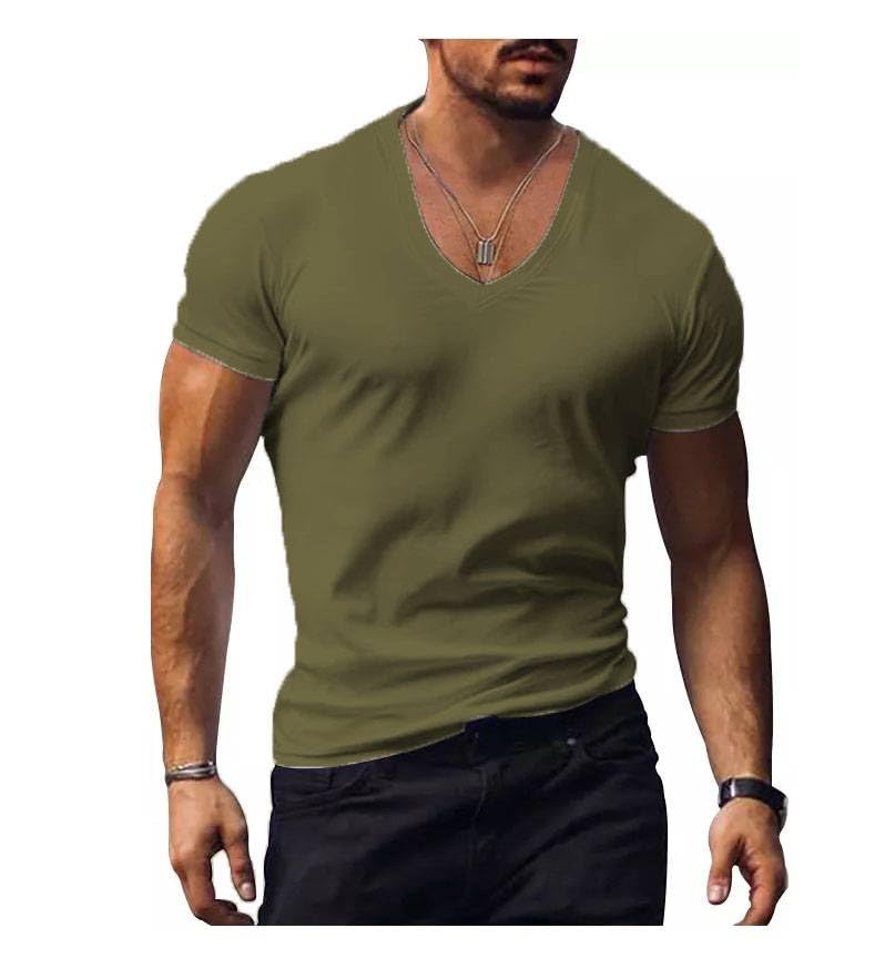 Men's Polycotton V Neck T-Shirt Soft Breathable Fabric, Casual Half Sleeve Solid Tee, Slim Fit Stylish Design-image-2