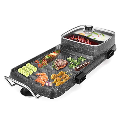 DHINGM BBQ -The Electric Thai BBQ Barbecue and Hot Pot, Electric Grill 2 in 1, Electric Hot Pot ，Electric Barbecue, Integrated Saucepan，Safe, Convenient and Durable