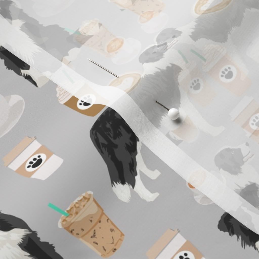 Spoonflower Fabric - Border Collies Dog Print Animal Coffee Lover Pet Food Coffees Printed on Chiffon Fabric by The Yard - Sewing Fashion Apparel Dresses Home Decor