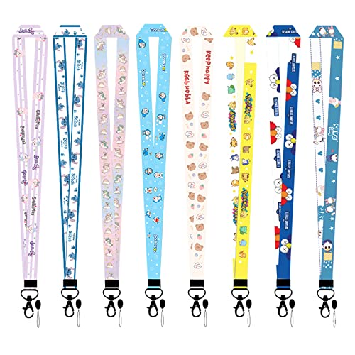 Torytoe cordon tour de cou 8 pièces dessin animé lanière porte badge avec fermeture à mousqueton cordon tour de cou pour clef pour carte d'identité, clé, carte de travail, téléphone portable Cover
