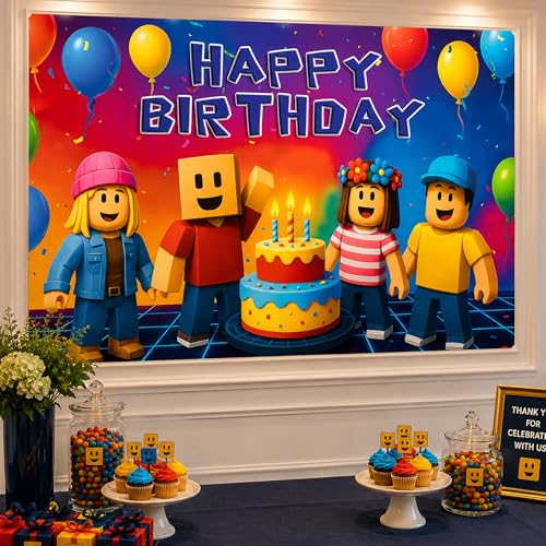 Image of Video Game Birthday Decorations Happy Birthday Banner for Boys 6x4ft Pixel Backdrop Villager Gaming Birthday Party Decorations Video Game Backdrop for Kids Miner Boys Birthday Party Decorations