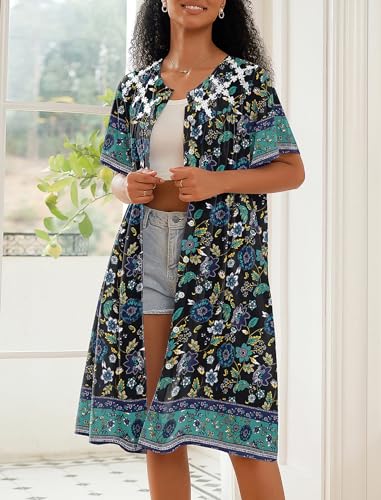 Ekouaer House Dress for Women Button Down Nightgown Short Sleeve Housecoat with pockets S-4XL3