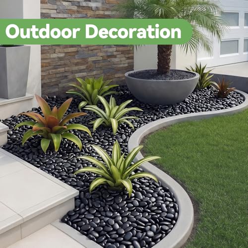 Image of Pulovin 5 Pound Decorative Stones, Black Pebbles for Landscaping, Plant Rocks for Pots Outdoor and Indoor, 1 inch-2 inch Polished River Rocks for Vase Filler, Garden Decor