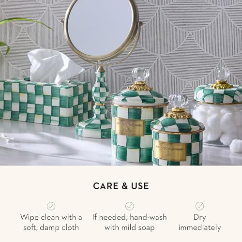 Image of MACKENZIE-CHILDS Tissue-Box Cover, Green-and-White Emerald Check, Square