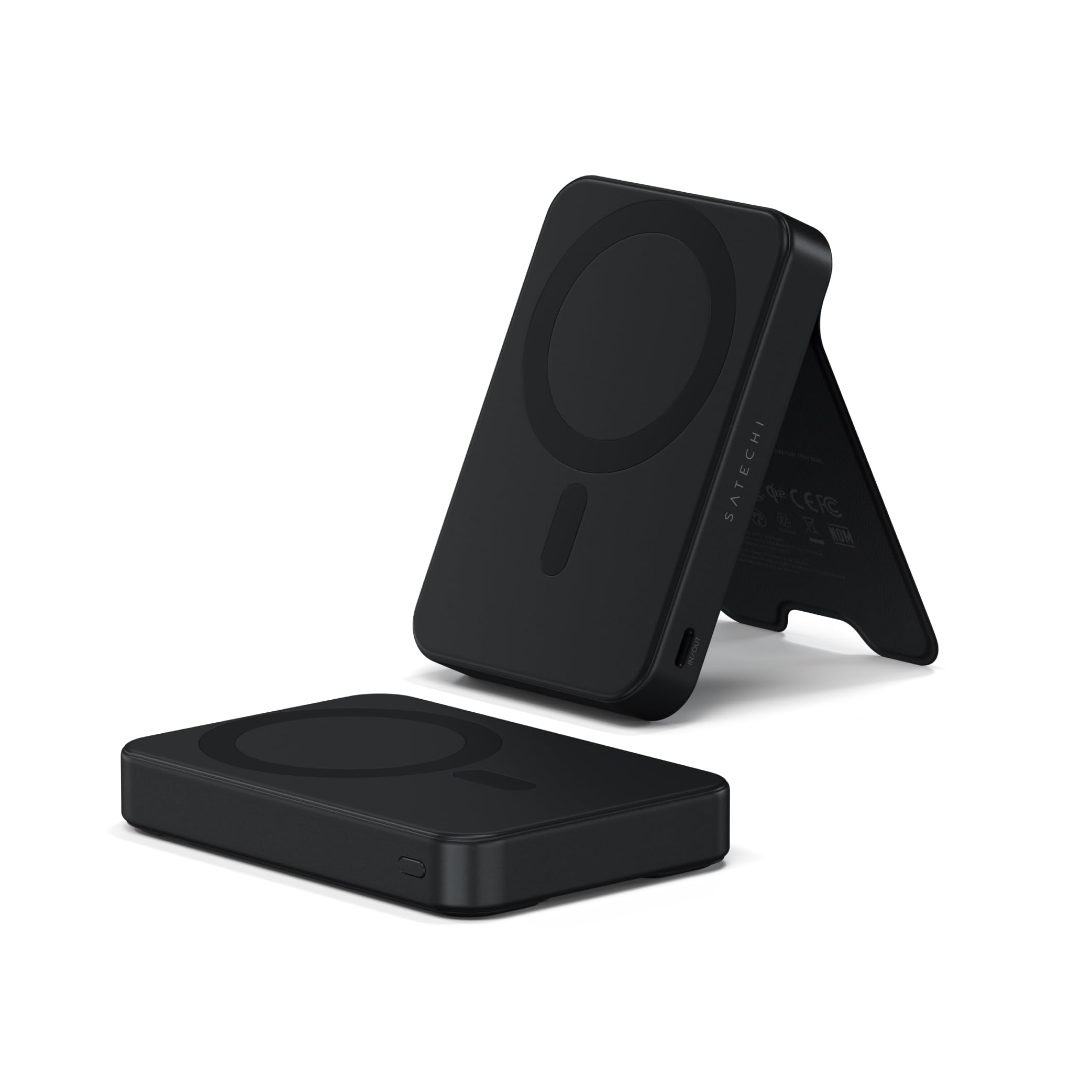 SATECHI OntheGo Power Bank MagSafe 10000mAh, Qi2, Soporte Integrado, Negro | 15W carga inalámbrica rápida para iPhone y Android, compatible con iPhone 17-12 y más
