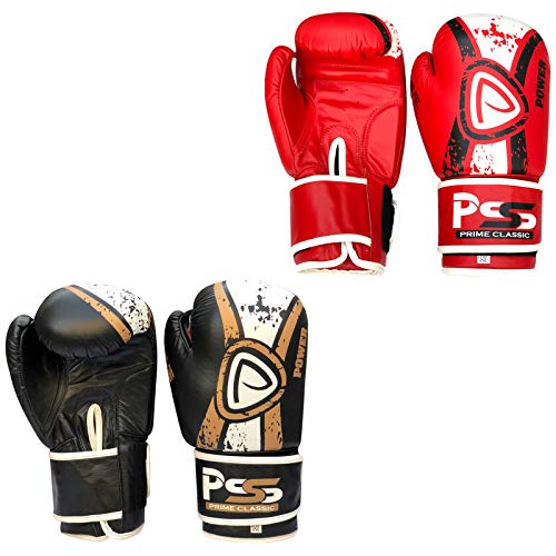 Gants de boxe Prime Adulte 1058-Black en cuir véritable noir et rouge