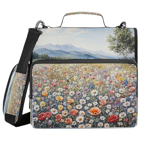 KEEPREAL Daisies Field Zipper Binder for School with Shoulder Strap & Extra Pockets - 1.5 Inch 3-Ring Binder Holds 500+ Sheets, Textbooks, Laptop#123