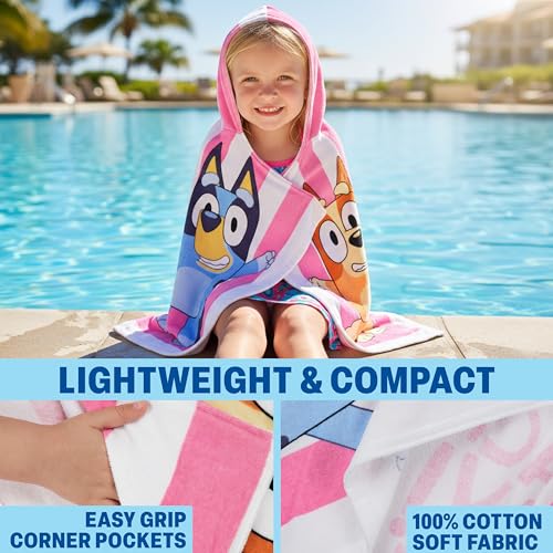 Image of Get Trend Bluey Bath Towels with Hood for Girls, Soft Absorbent Cotton Beach Towel, Swimming Pool Hooded Poncho, Shower Bath Travel Cozy for Girls Ages 2-6 (Multi Bluey)