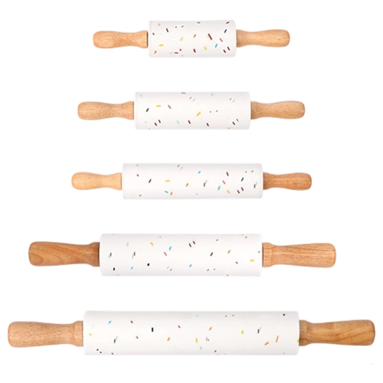 Mattarello in silicone con puntini colorati per pasticceria o manico in legno, per una facile conservazione di impasti antiaderenti, 5 pezzi