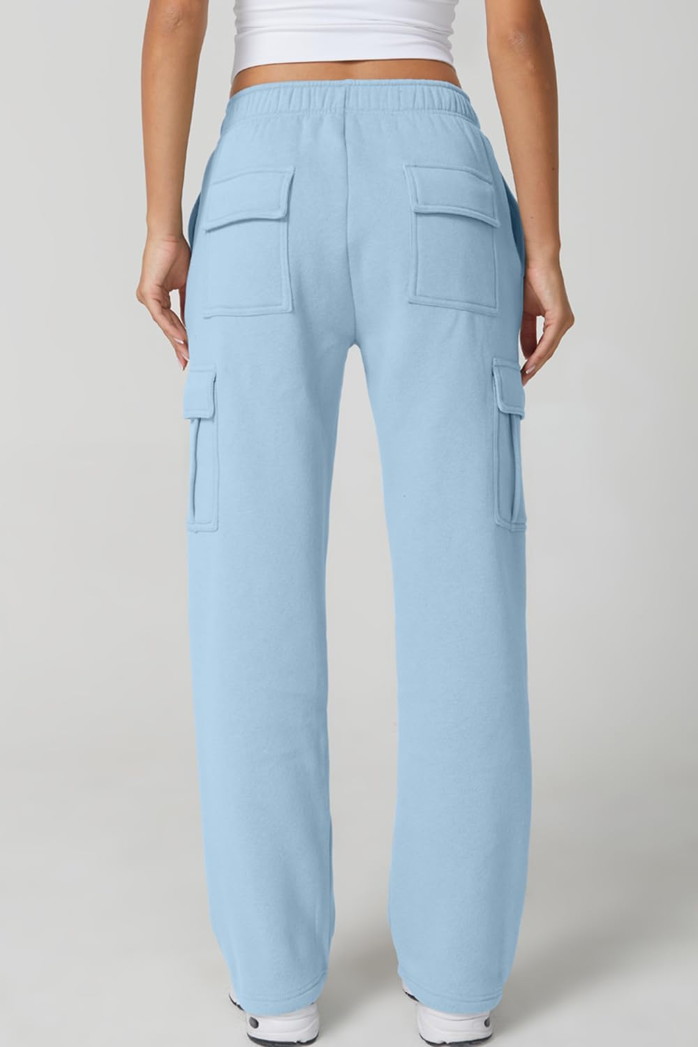 QINSEN Womens Medium Waist Baggy Elastic Waist Sweatpants Casual Fleece Long Pants with Pockets - Image 4