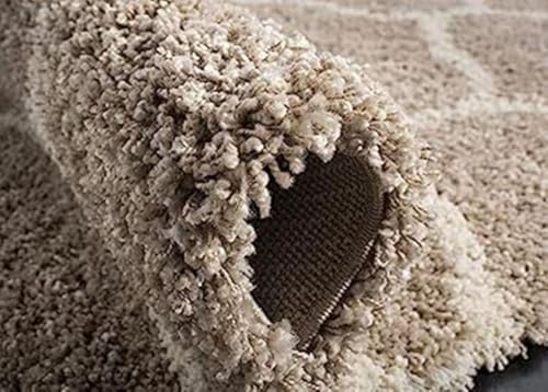 Image of Polyester Fluffy Fur Rugs & Modern Shaggy Floor Carpets for Living Room,Sofa Area,Hall,Kids Room,Guest Room | Elegent Bedside Runners for Besdroom(6X8 Feet Beige Mandir)