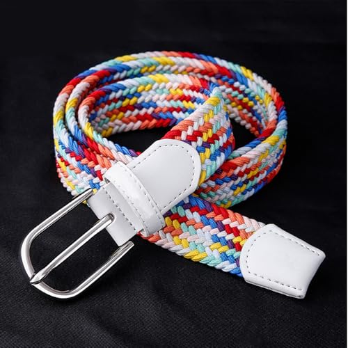 Womens Belt - Mixed Color Elastic Woven Golf Casual Braided Stretch Belt, Canvas Elastic Belts for Jeans, 3Cm, Colorful,Mixed Color,125CM/49.2''2