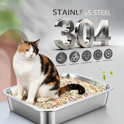 Bac à litière pour chat en acier inoxydable ouvert VALICLUD - 3