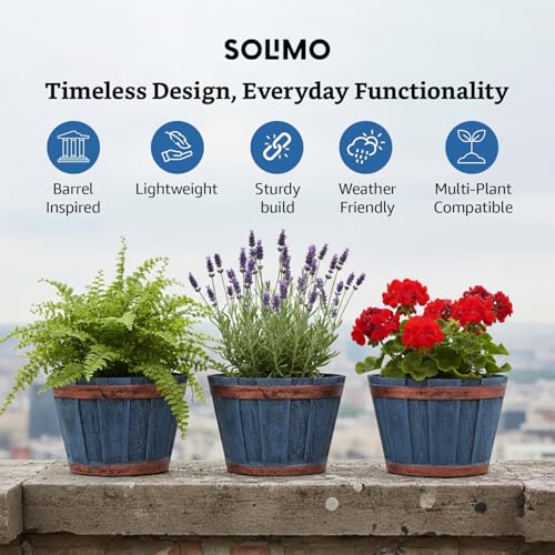 Image of Amazon Brand- Solimo Indoor and Outdoor Round 8 Inch Barrel Flower Planter Pot Best for Terrace /Balcony /Home /Office Decor - Set of 3