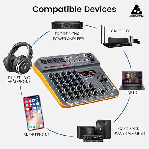 Image of Audio Array 8-Channel Hybrid USB Audio Mixer with 8 Analog + 2 Digital Inputs, 48kHz /16-Bit Processing, +50dB Gain, Combo XLR, Phantom Power, Hi-Z, 3-Band EQ, 99 DSP FX, Balanced XLR Output | AI-14