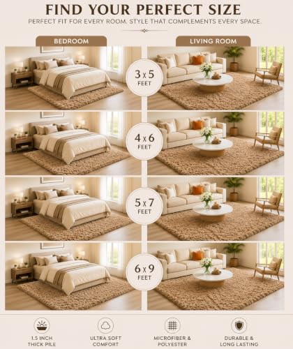 Image of Shaggy Carpet 3x5 Ft for Living Room & Bedroom (Gold)