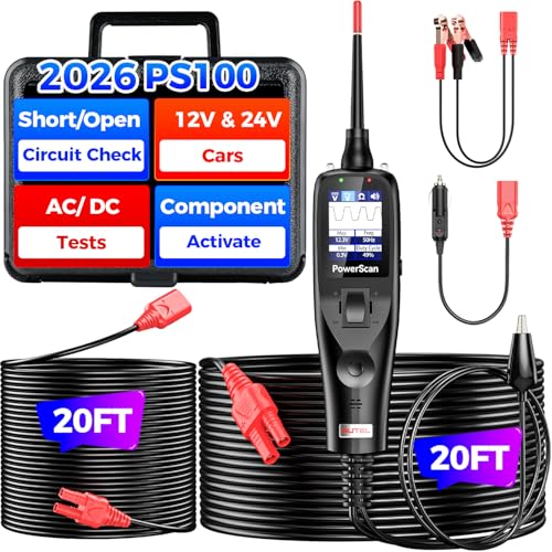 2026 Autel PowerScan PS100 Power Circuit Probe Tester, 12-24V Automotive Electrical Open/Short Breaker Finder, Component Activation Test Tool, AC/DC Trailer Relay Fuse Test, 40FT Cable, for 99% Cars