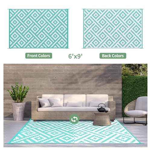 Image of GENIMO Outdoor Rug, Waterproof Plastic Rugs for Patio, 6'x9' Mist Blue