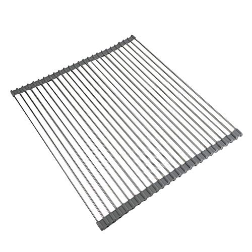 Ahyuan Roll up Dish Drying Rack Over The Sink Dish Drying Rack Portable Stainless Still Rolling Rack for Kitchen Sink Counter Roll-up Drying Rack RV Foldable Dish Drying Rack (Gray, 19.7''Wx20.5''L)
