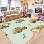 ZDABAOEC Digger Rugs for Boys Bedroom - Digger Rug - Construction Vehicle Rugs, Excavator Carpet, Digger Home Decor Non Slip Small Rug, Washable Rug, Anti Slip Low Pile Area Rug, 60 x 90cm