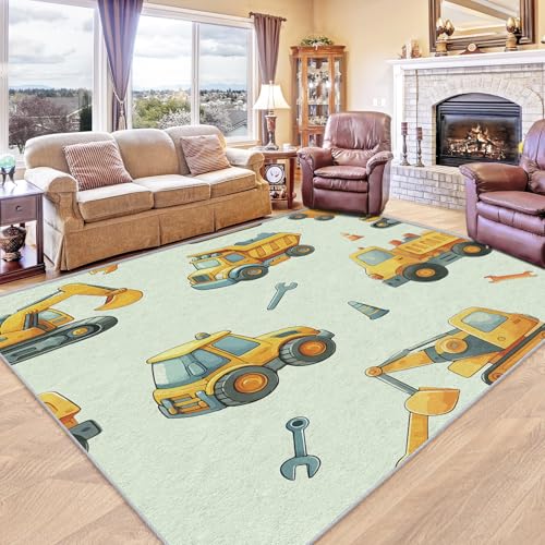 ZDABAOEC Digger Rugs for Boys Bedroom - Digger Rug - Construction Vehicle Rugs, Excavator Carpet, Digger Home Decor Non Slip Small Rug, Washable Rug, Anti Slip Low Pile Area Rug, 60 x 110cm