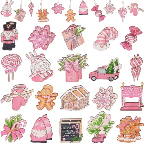 40 Stück Weihnachtsanhänger Rosa, Holz Weihnachtsbaum Deko,...