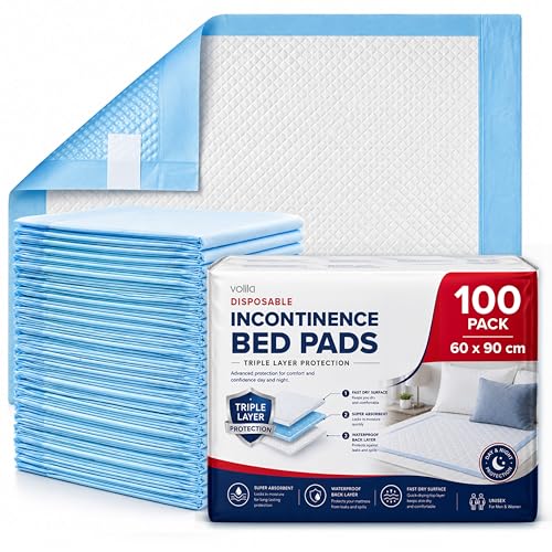 100 x Disposable Incontinence Bed Pads 60x90cm | Waterproof Bed Wetting Sheets SAP Core Odour Control Self-Adhesive Tabs | Adults Elderly Post-Surgery & Babies (4 Packs of 25)