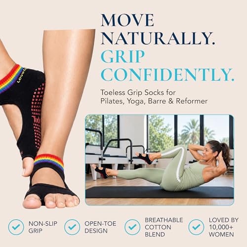 Image of Tucketts Allegro Toeless Pilates Socks with Grips for Women, Non-Slip Open-Toe Grip Socks, Yoga, Barre, Dance, Reformer, Home