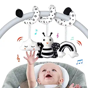 Baby Spiral Hanging Stroller and Car Seat Toys for Babies 0-6 Months Newborn Plush Activity Toys for Bed Bassinet Crib Baby Carrier Gifts (Bee)