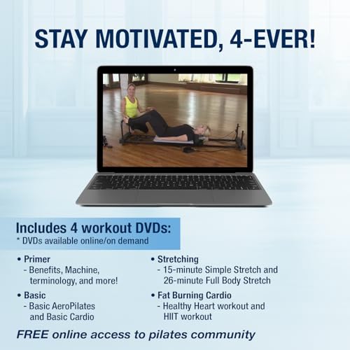 AeroPilates Reformer 4420 Plus Floor Mat - Pilates Reformer Workout Machine for Home Gym - Cardio Fitness Rebounder - Foldable - 300 lbs Weight Capacity