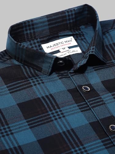 Image of Majestic Man Comfort Cotton Slim Fit Checked Casual Shirt for Men