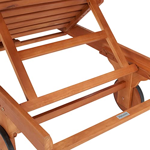 Image of SAFAVIEH Outdoor Collection Newport Natural / Royal Blue Cushion Built-in Side Table Adjustable Chaise Lounge Chair