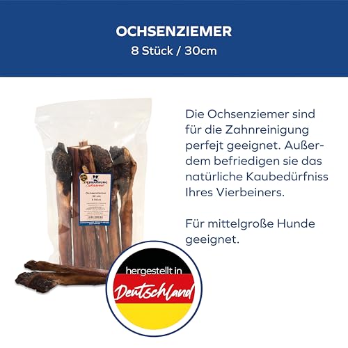 Tiernahrung Schwenner – Ochsenziemer für Hunde – 30cm große Kauartikel - 8 Stck. für langanhaltenden Kauspaß
