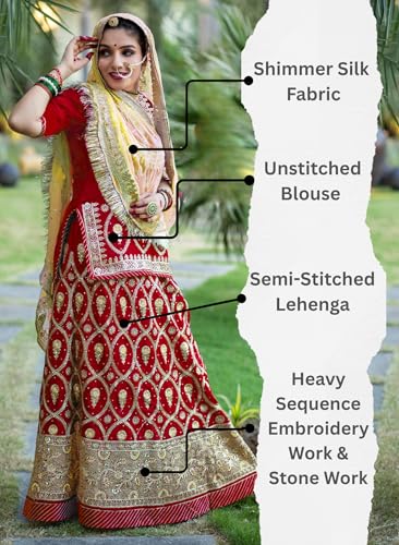 Image of Fancy Heavy Embroidery Work Shimmer Silk Semi-stitched Rajasthani Poshak Rajputi Lehenga Choli For Women