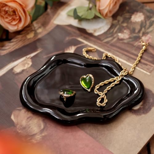 Image of Jewelry Dish Trinket Tray for Women, Ring Dish Holder, Unique Cloud Shape Ceramic Plate Cute Things Vanity Aesthetic Room Decor Mother's Day Birthday (Balck)