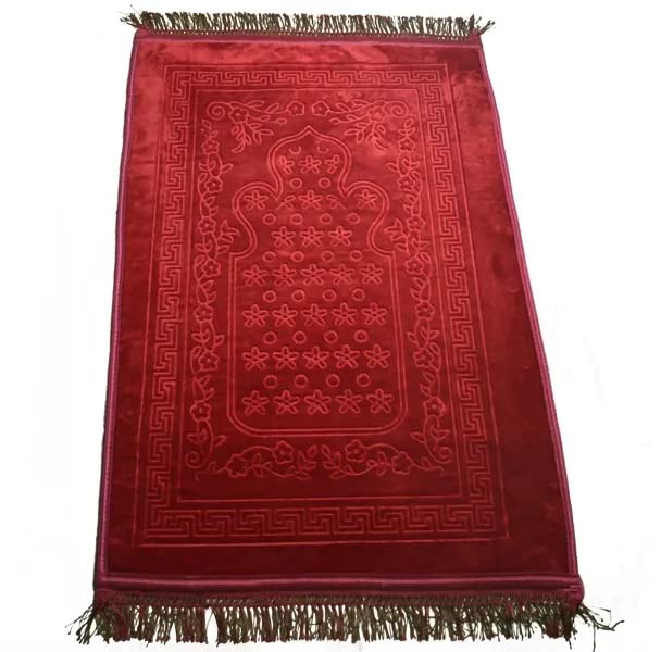 Islamic Thick Velvet Prayer Rug | Gift (Red)