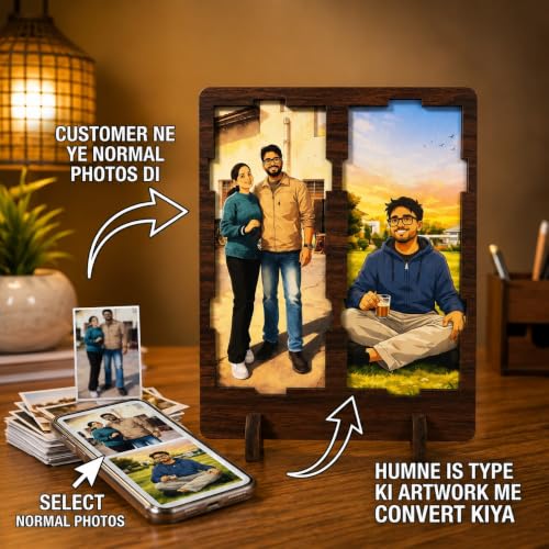 Image of Wooden Dual Photo Frame for Couple & Wedding Photos Personalized Tabletop MDF Picture Frame with Stand Anniversary, Wedding & Valentine Gift 6.5 x 4.5 Inch