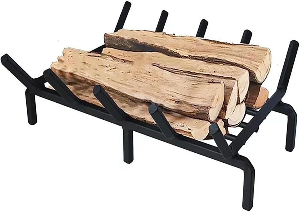 Fireplace Grate,Fireplace Log Holder,16 inch Heavy Duty Solid Cast Iron FIrewood Log Burning Rack,Outdoor Indoor Metal Wood Pile Storage Organizer,Patio Logs Stand Tool, Black