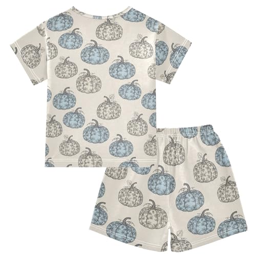 Pajama Short Sets Pumpkin Pattern with Floral Soft Cotton Summer Sleepwear 2 Piece PJS Size 5-14T2