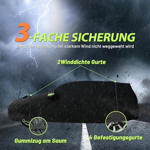 Favoto Autoabdeckung Winter Vollgarage Auto Abdeckplane Staubdicht Wasserdicht Autohülle Autoplane Car Cover für 400cm-435cm Schrägheck Schwarz 435cm x 180cm x 160cm 2.8kg