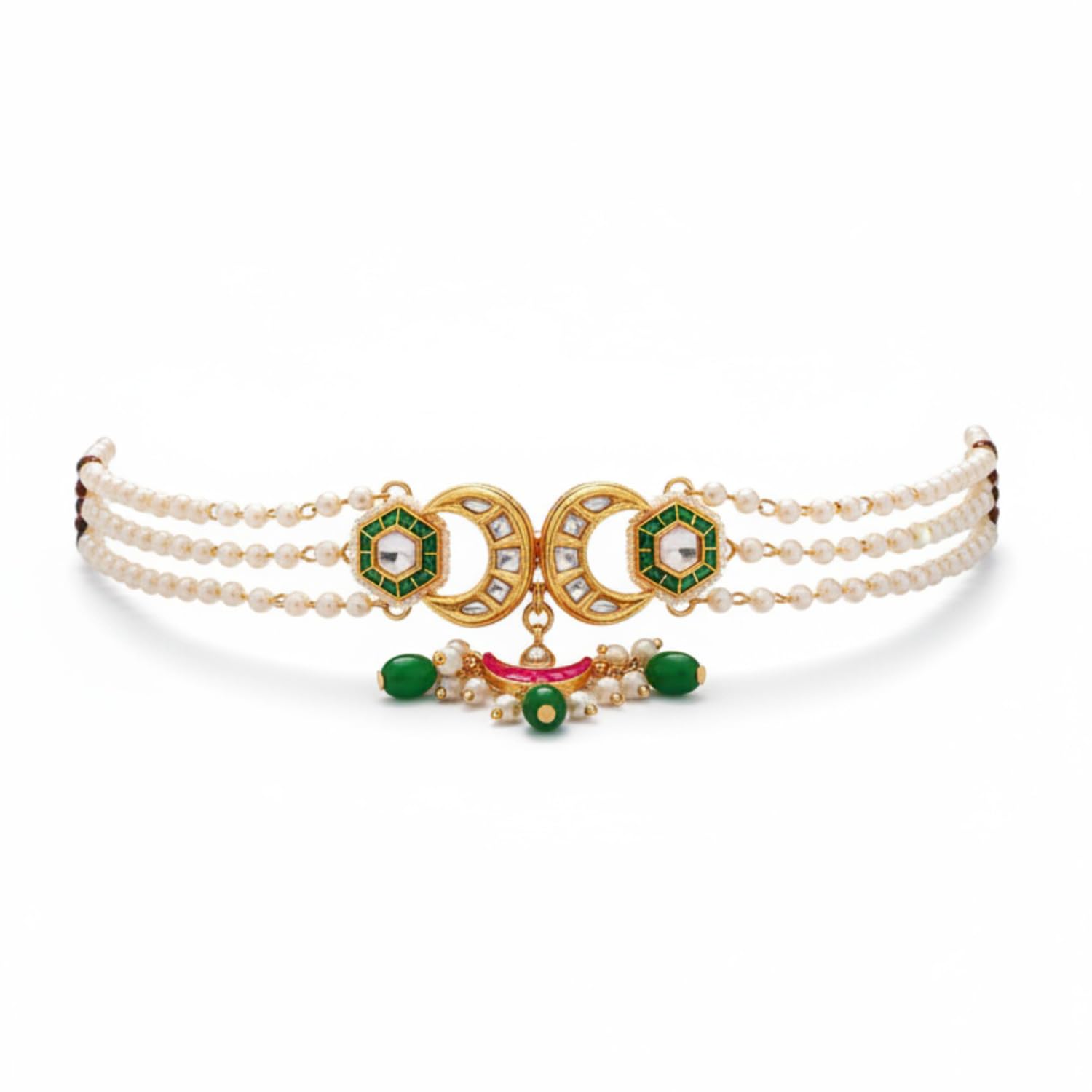 Kundan Necklace for Women | Pearl & Green Drop Embellished Jewelry | Traditional Bridal & Occasion Wear Necklace Inspired by the Moon’s Radiance-image-0