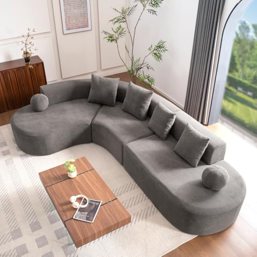 Sapgaks - Sofá esquinero de 327 cm, diseño curvado, asiento de 72 cm de profundidad, sofá de 5 plazas de chenilla (gris)